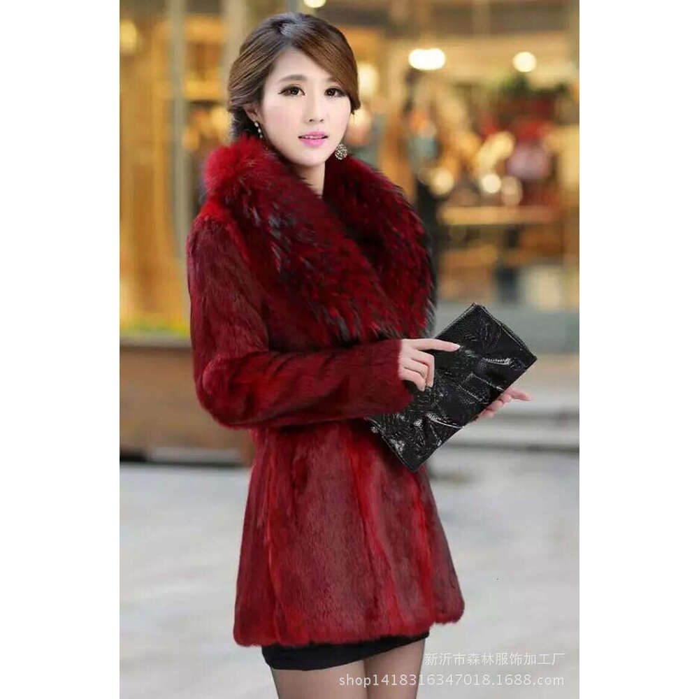 shanshi fur coat women Autumn winter women's faux large collar spliced mid length coat fur warm and slim fit coat