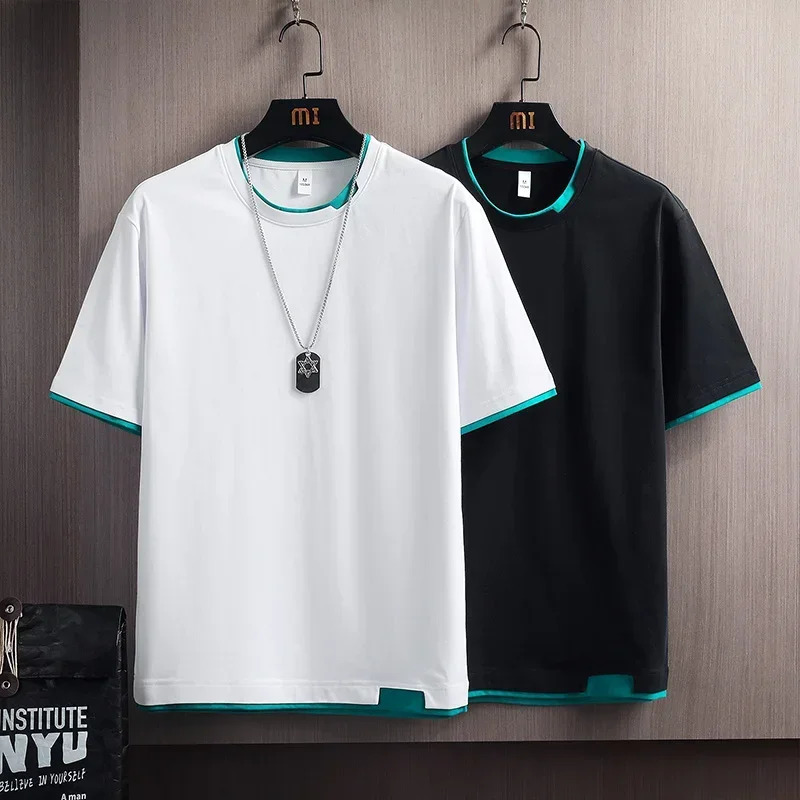2024 Men Clothes Casual Summer Set Short Sleeve Fakte Two Piece Tshirt Shorts 2 Piece Set Male Sports Suit Harajuku Sports Set 240412
