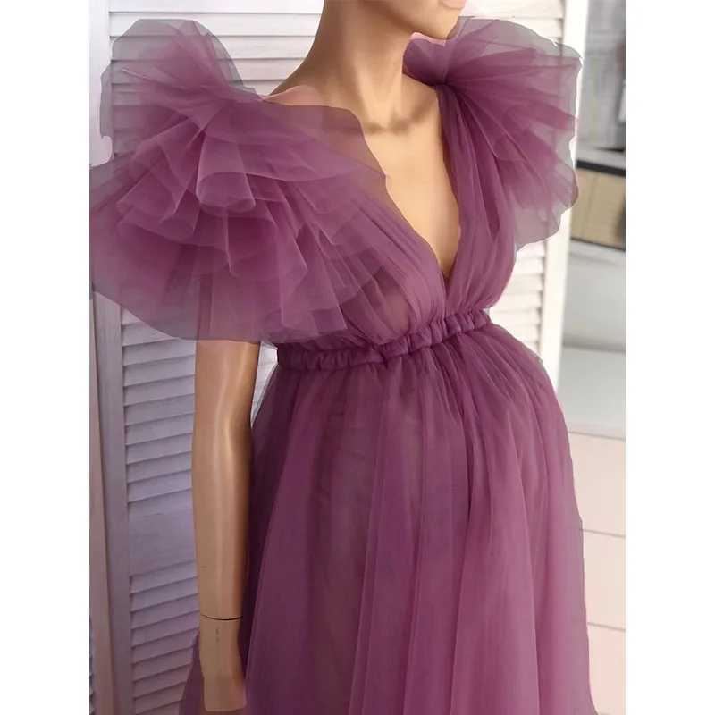 Maternity Dresses New Pregnancy Woman Dress Lace Photography Clothes Short Sleeve Dresses Tulle Maternity V Neck Split Skirt Photoshoot Props 24412