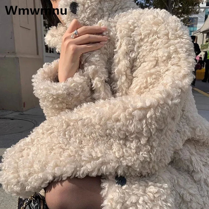 Elegant faux fur teddy warm coat Korean fashion plush coat winter womens thick fur long jacket retro loose Chaquetas 241112
