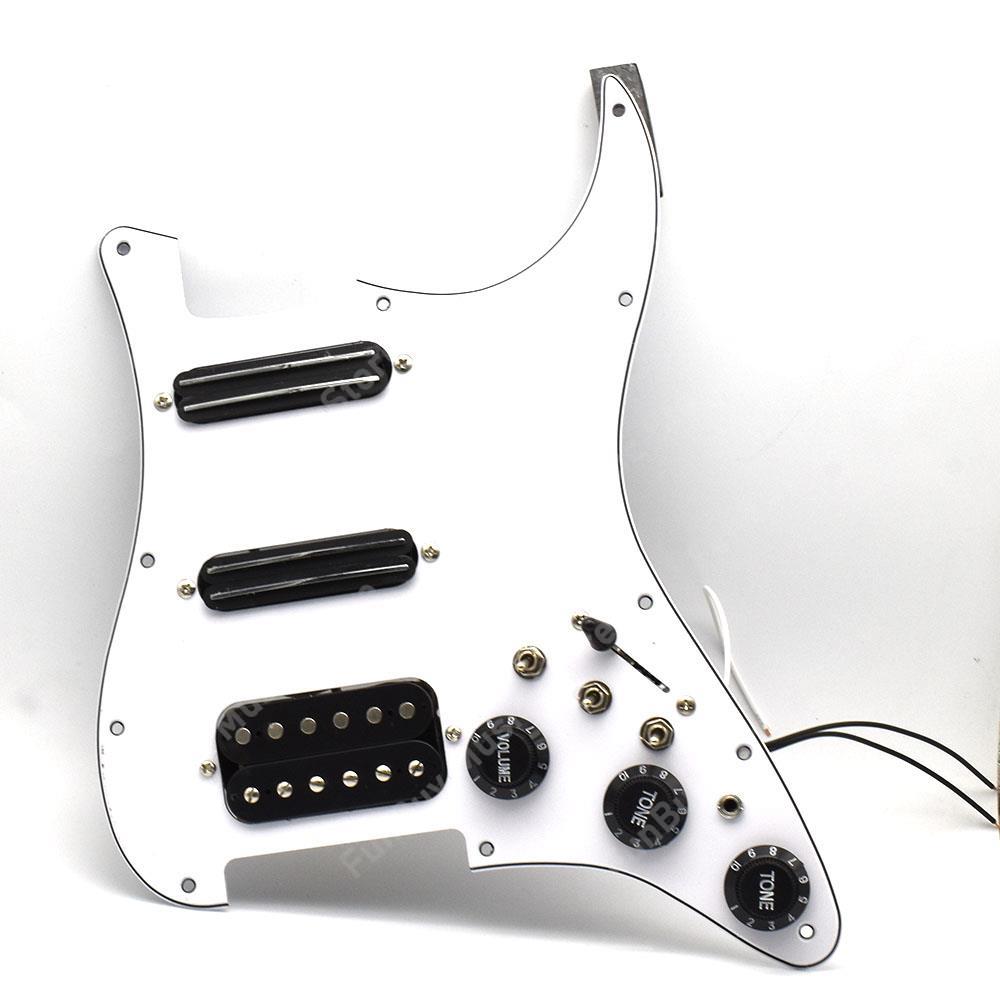 ST Electric Guitar Double Coil Pickup SSH Guitar Pickguard with Silence Switch/3.5 jackLoaded Prewired Black White