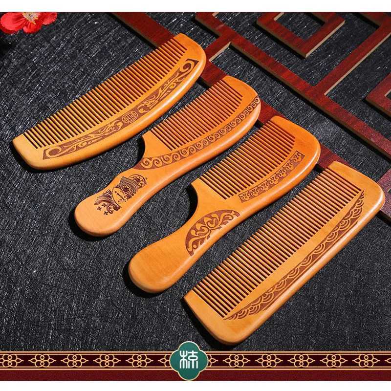 PCS natural peach wood comb anti-static wide tooth hair comb massage hair care comb deburring portable W241112