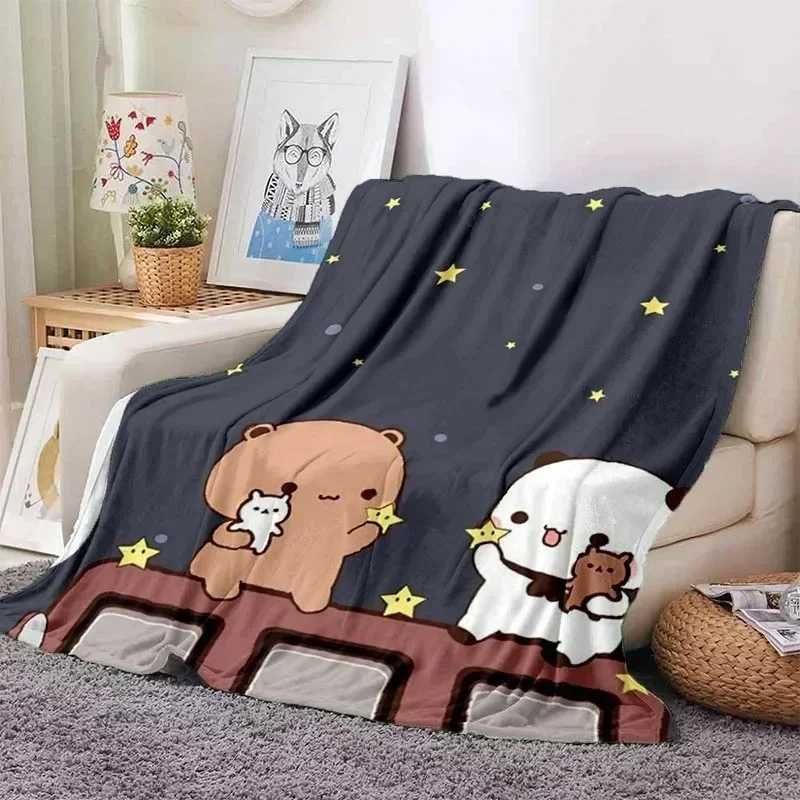 Cute Bubu and Dudu Series Blanket Cartoon Print Kids Warm Flannel Soft Comfortable Home Travel Blanket Bed Blanket Birthday GiftXJ241111