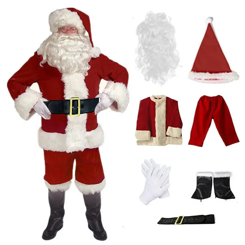 Santa Claus Suit For Adults 7PCS Party Men Family Costume Santa Claus Costume year Adult Christmas Cosplay Costume 241111