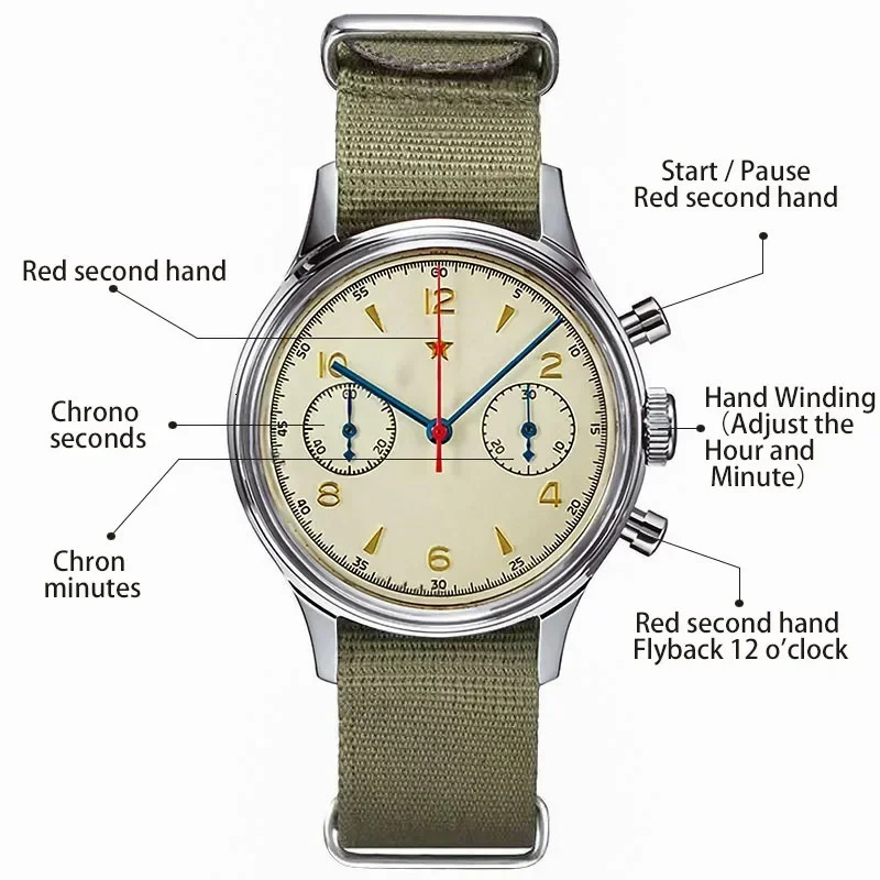 Mens Watch 1963 Pilot Watch 42mm Retro Quartz Chronograph 241112