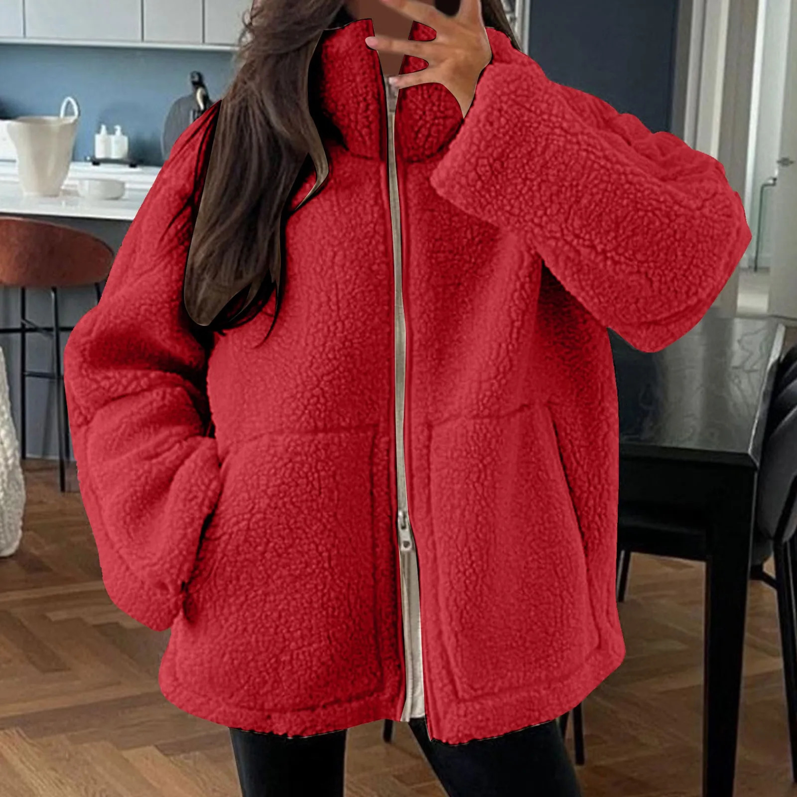 Autumn womens winter coat oversized teddy bear coat warm thick wool faux fur coat winter jacket womens long sleeved top 241112