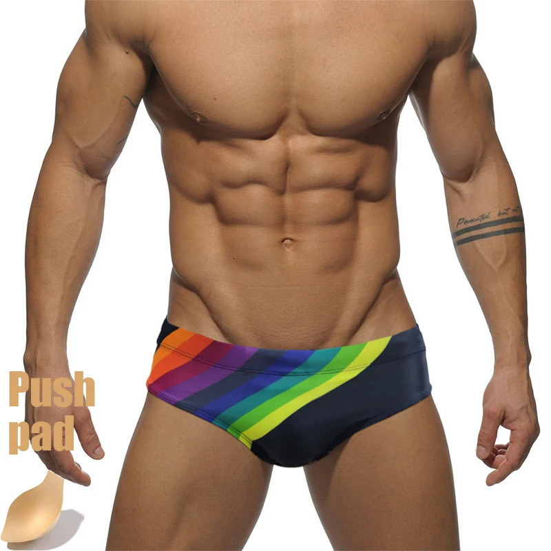 Push Pad Swimsuit Men Sexy Swimwear Swim Briefs Low Waist Bathing Suit Man Print Mens Quick Dry Beachwear Brave Person 240410