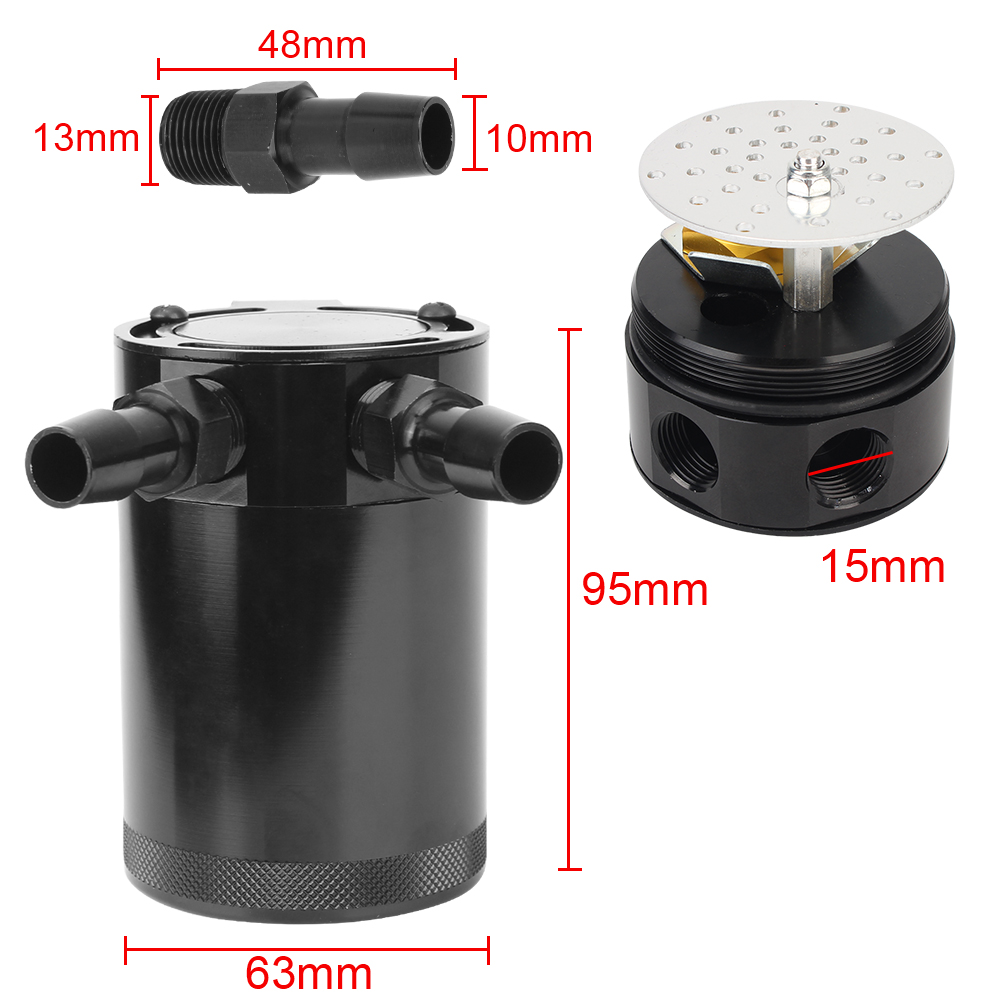 Aluminum Universal Compact Baffled 2-Port Oil Catch Can Fuel Tank