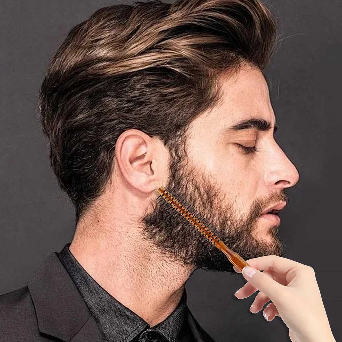 Beard circular brush beard styling hair dryer beard styling brush mens beard care brush beard solid wood brush W241112