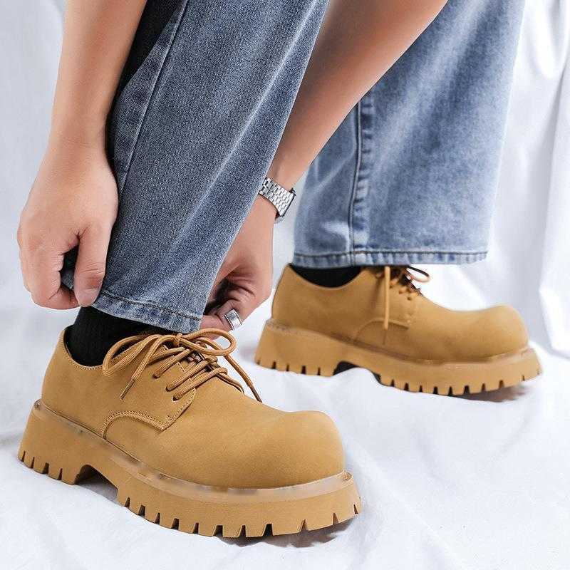 Men Dress Shoes Big Toe Shoes Mens Thick Soled Casual Shoes High Rise British Style Low Yellow Boots Workwear Leather Shoes 241009