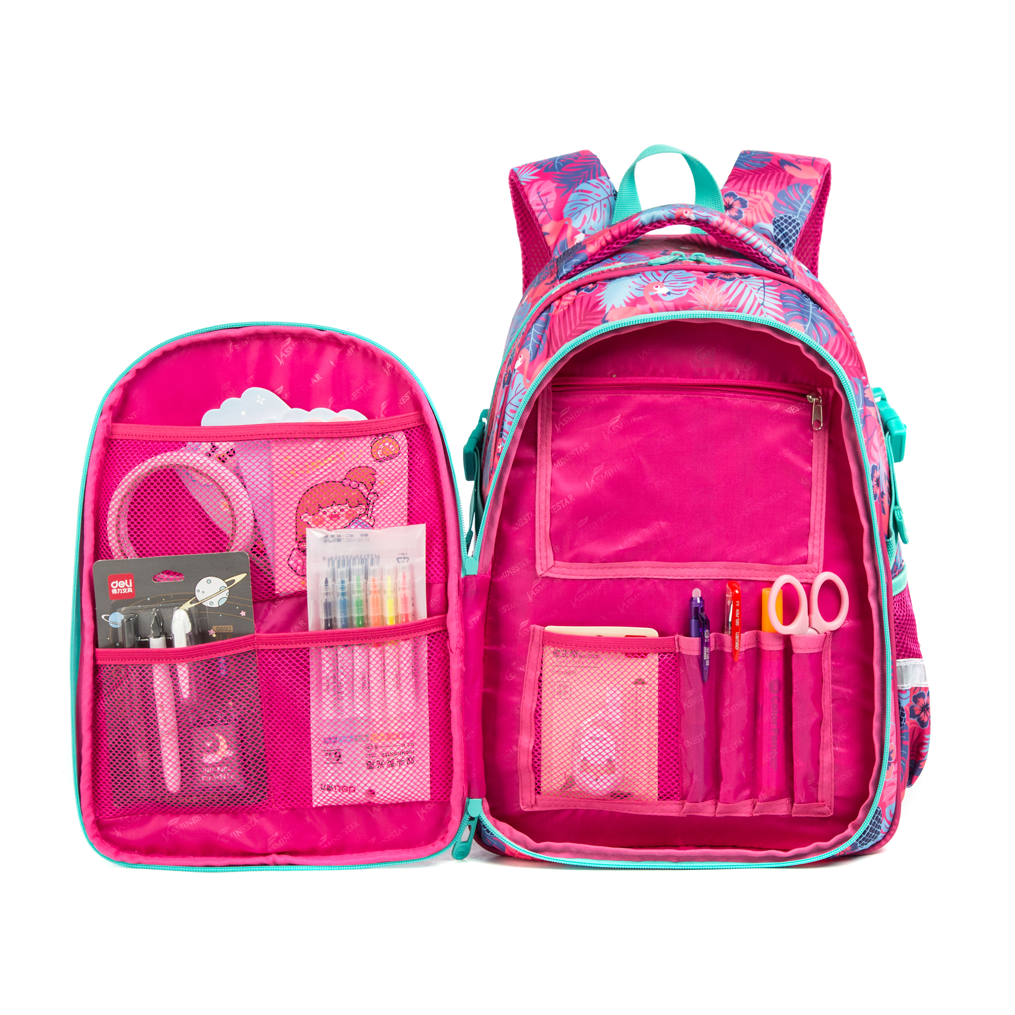 Girls Backpack for Pupil Backpack Teenager Backpack Flamingo Side Open Backpack Lunch Bag Pen Bag