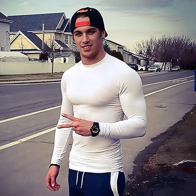 Autumn Running T-shirts Mens Quick Dry O-neck Long Sleeve Compression Shirt PRO Tight Sportswear Gym Clothing Fitness T Shirts 241112