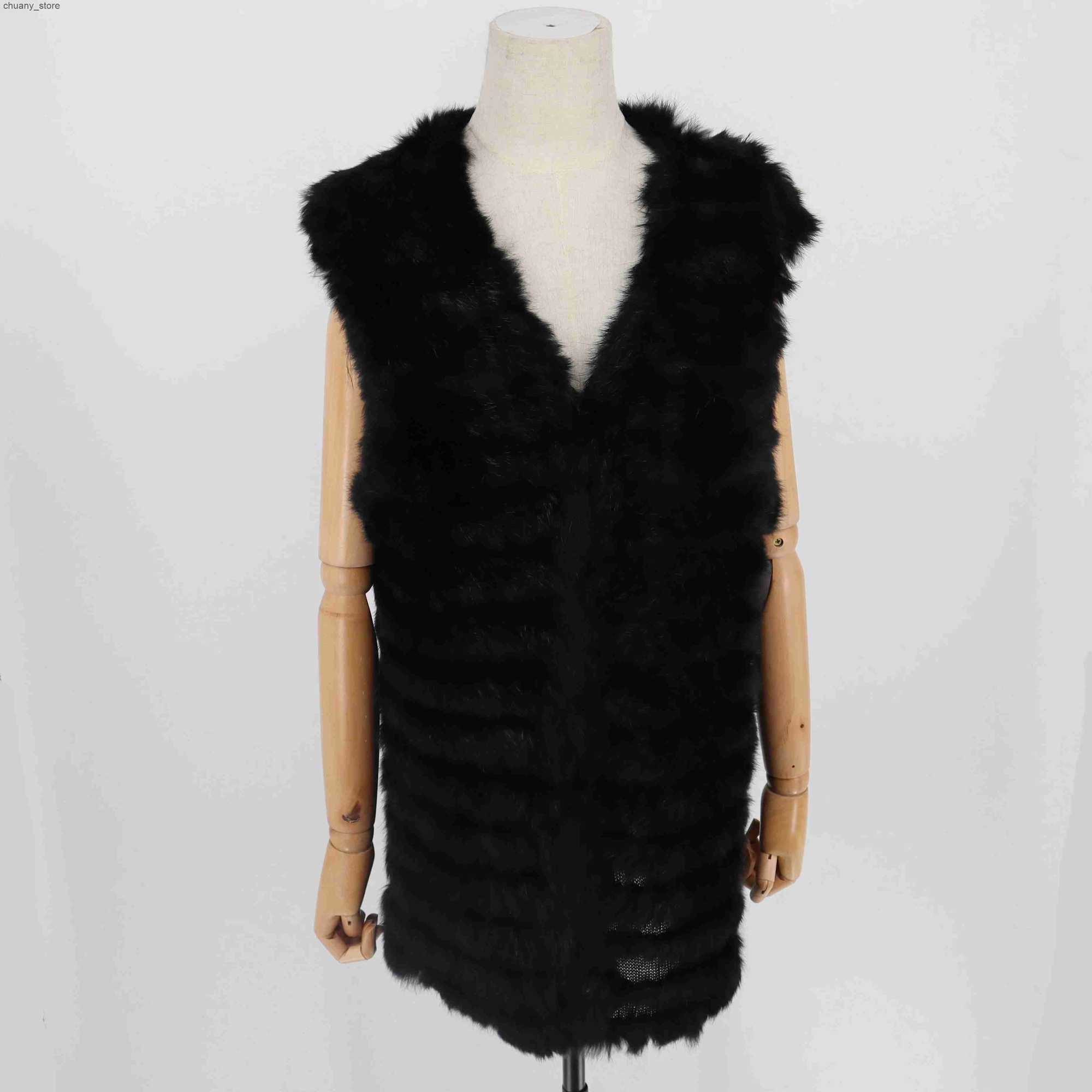 Scarves 2021 Womens True Rabbit Fur Vest Non Velvet Gold Plated Fur Coat Womens Fur Coat L240910