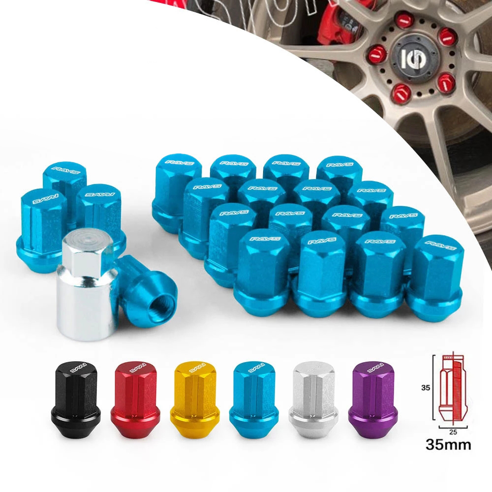 RAYS Auto 35MM Length Wheel Lug Nuts Red M12xP1.5/P1.25 20pcs With One Lock For HONDA TOYOTA LEXUS MITSUBISHI