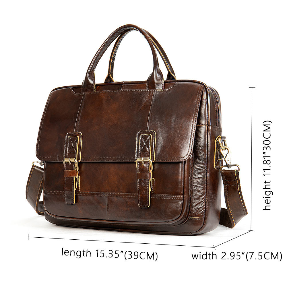 Men's Leather Genuine Bag Office Mens Briefcase Vintage Engraved Messenger Men Handbag For 14"Laptop 7406 73ef8