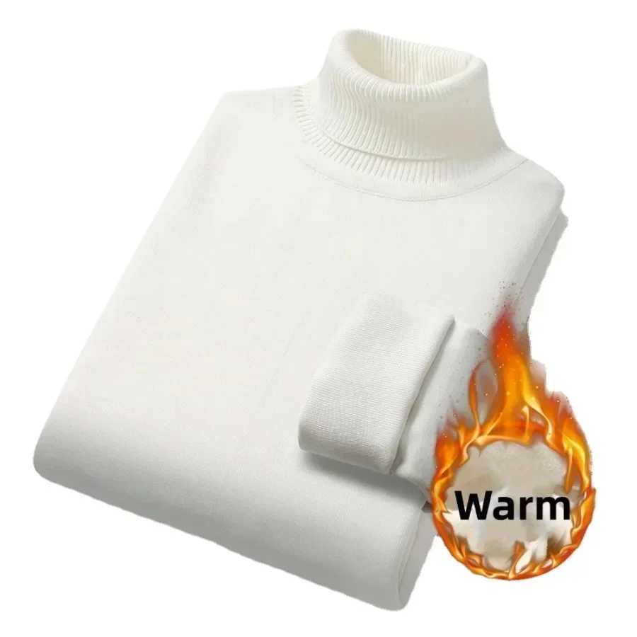 New 2023 Mens Basic Warm Sweater Winter Casual Pull Warm Turtle Neck Sweater Velvet Thick Pure Thin Bottom Sweater Mens Style W2411111