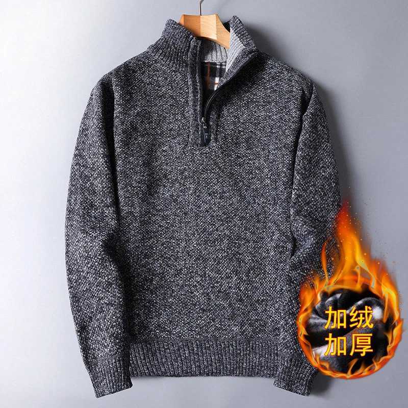 Winter mens thick wool sweater half zipper turtle neck mens high-quality ultra-thin knitted ultra-fine wool sweater W2411111