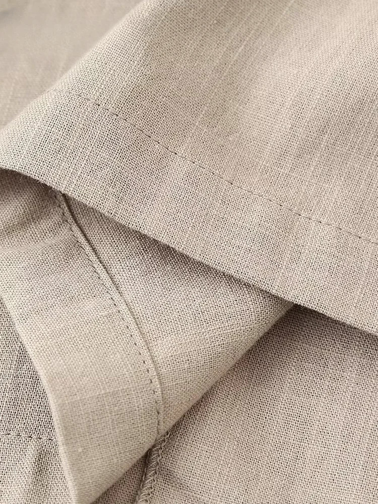 TRAF 2024 Fashion Womens Pants Suit Solid Khaki Drawstring Long Sleeve Cardgian Blouse Elastic Waist Wide Leg Streetwear 241108