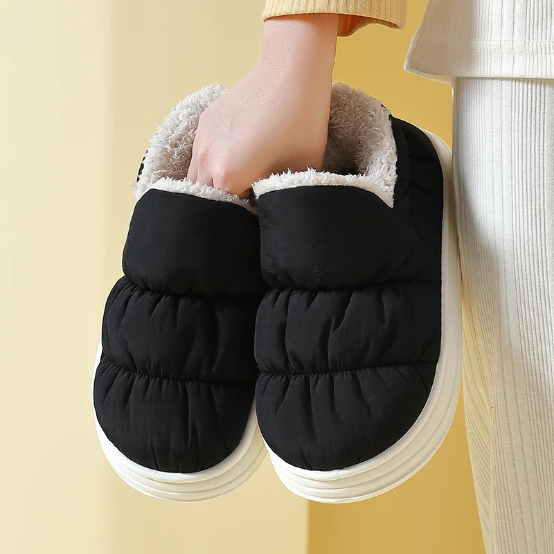 QYCKABY Plush Shoes For Women Mules Indoor Outside Winter Home Warm Fluffy Anti-skid Boots Fur Cotton Shoe Men Outdoors Sneakers 241112