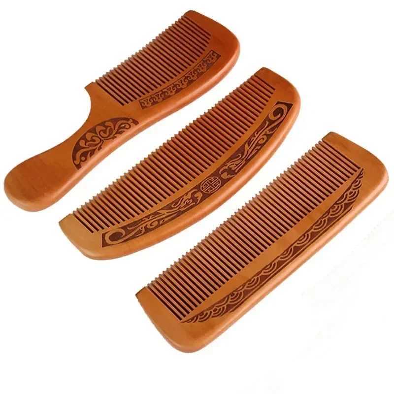 Natural peach wood hair comb close range teeth anti-static head massage hair care wooden comb styling tool beauty accessories W241112