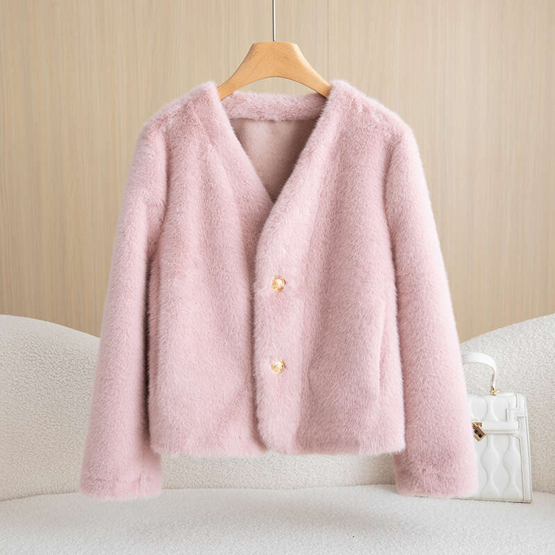 shanshi fur coat women Korean version purple short coat for women small stature fashionable and versatile temperament western-style fur cardigan