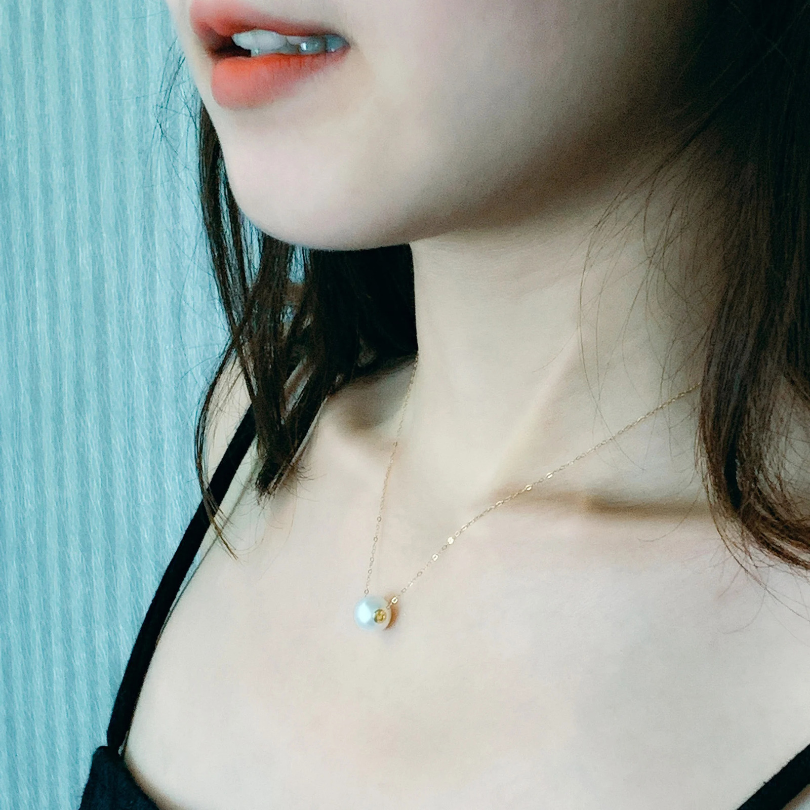 NYMPH 18K Gold Necklace Pendant Round Natural Freshwater Pearl AU750 White 8-10mm Womens Exquisite Jewelry Gift 241112
