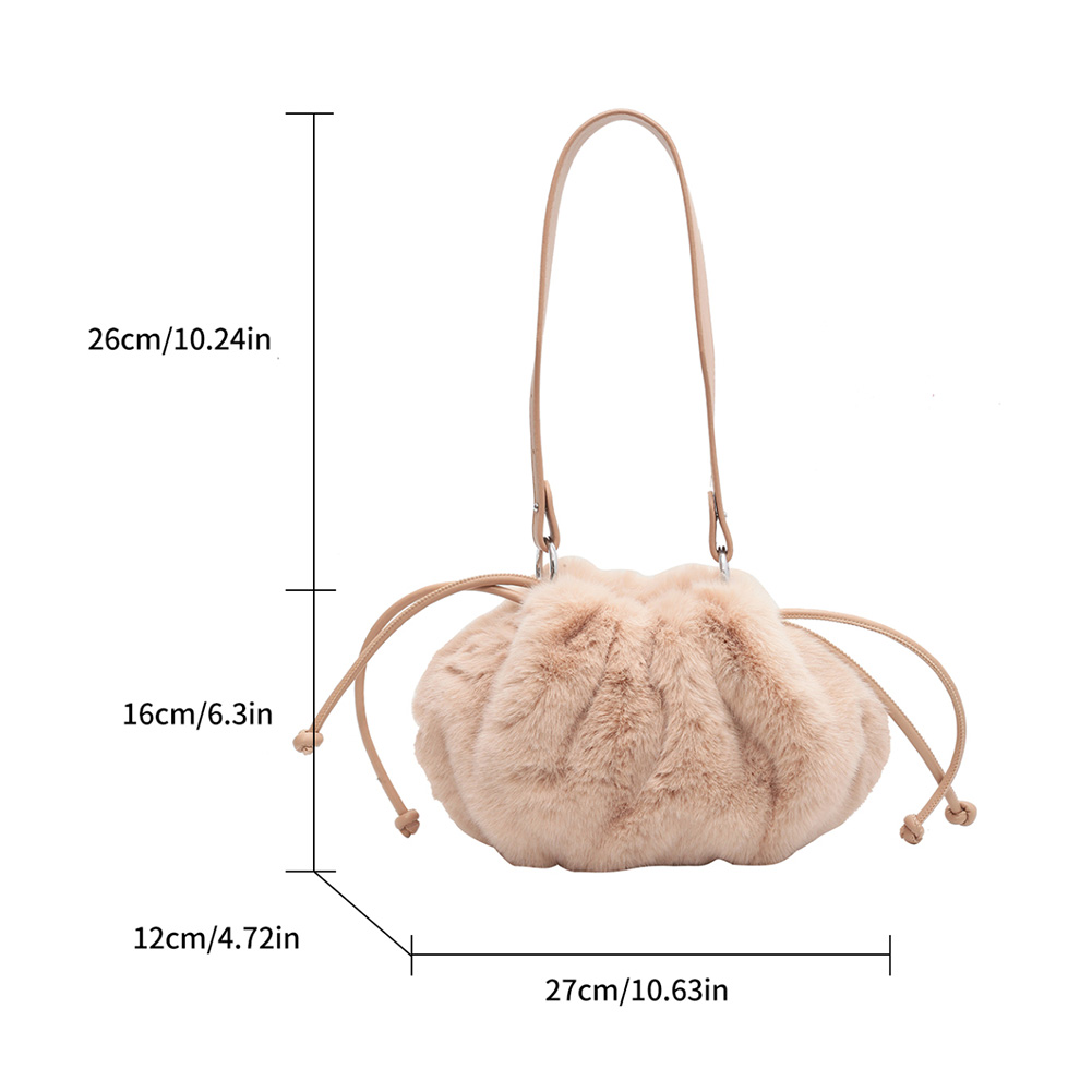 Women Plush Drawstring Bag Soft Plush Versatile Purse Faux Fur Fluffy Dating Bag Solid Color Female Winter Daily Bag