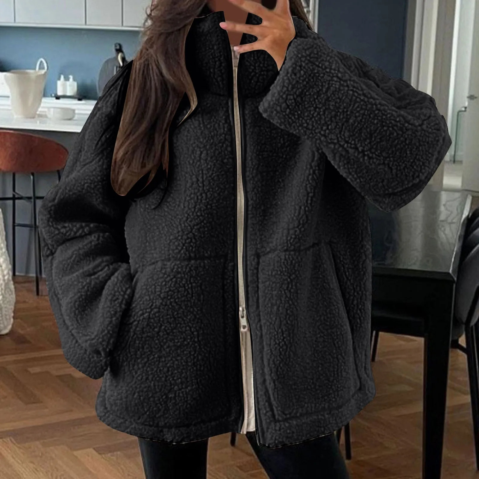 Autumn womens winter coat oversized teddy bear coat warm thick wool faux fur coat winter jacket womens long sleeved top 241112