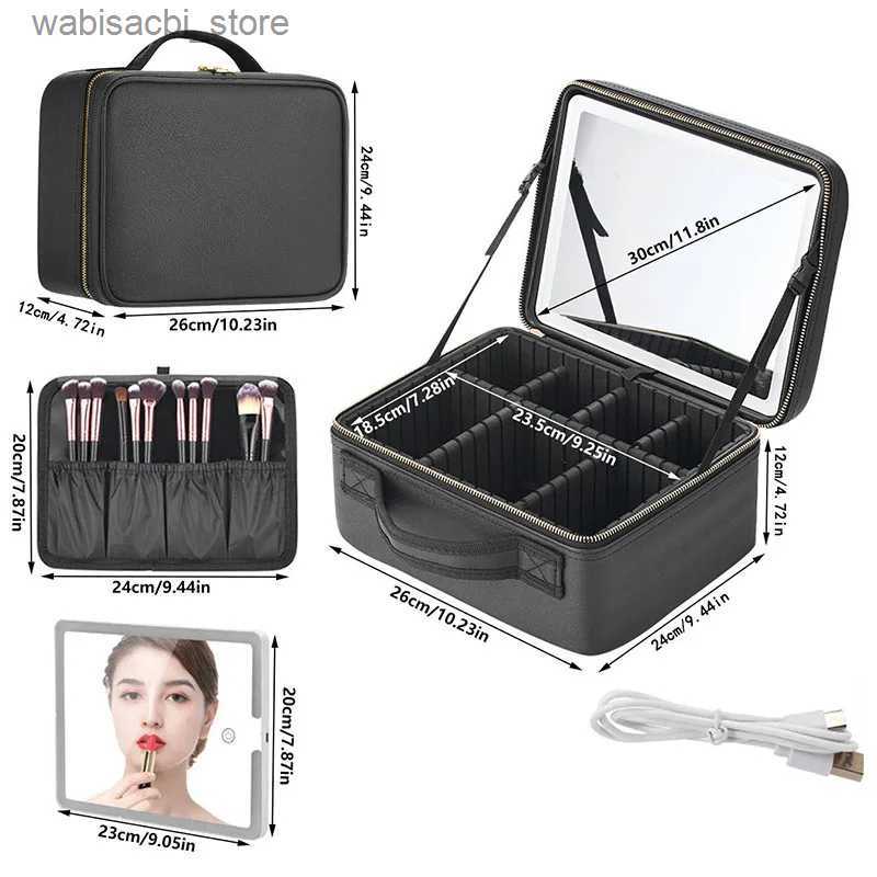 Cosmetic Bags Smart LED Cosmetic Case With Mirror Travel Makeup Bag Large Capacity Female Beautician Skincare Product Makeup Case For Women L49