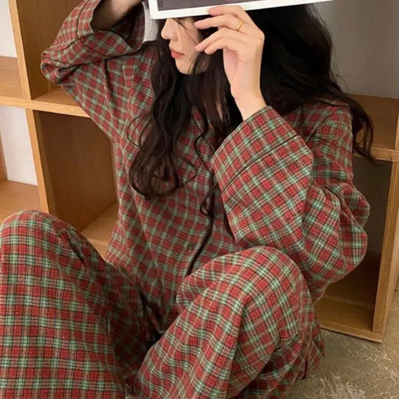 Womens Pajama Set 2XL Plus Size Long Sleeve Mens Pajama Womens Home Pajama Collar Button Solid Color Womens 2-piece Set 241112