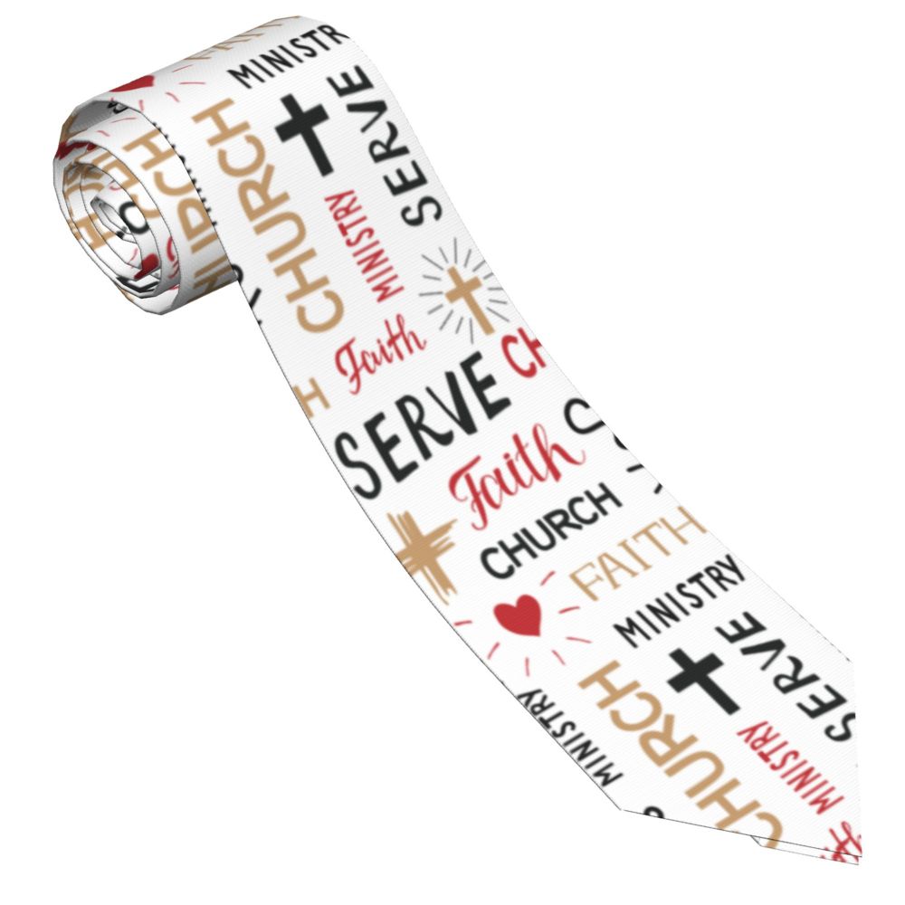 Christian Words Faith Church Ministry Serve Biblical Necktie Men Women Slim Polyester 8 cm Neck Tie for Men Accessories 17a46