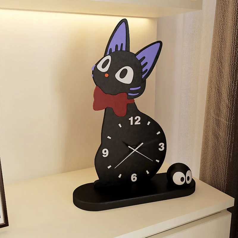 Wall Clocks Black Cat Desk Clock Wooden Clock Kikis Cartoon Cute Animal Creative Ornament Entrance Living Room Bedroom Desktop Home Decor J241112