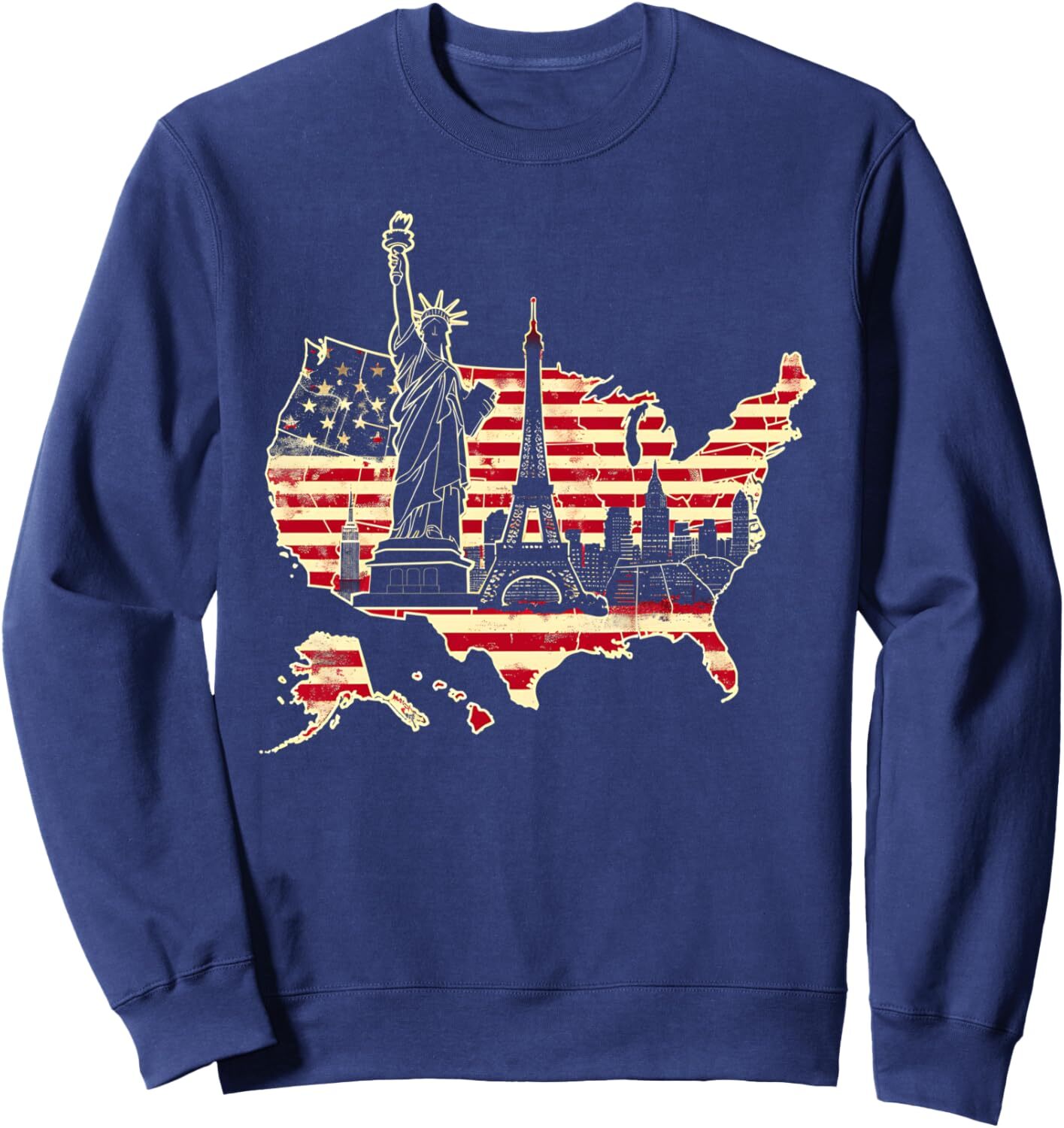 Long Sleeve Shirts for Men sweatshirt USA Map American Flag Landmarks Graphic Tees Sweatshirt T shirt Tee Streetwear Casual tops clothes
