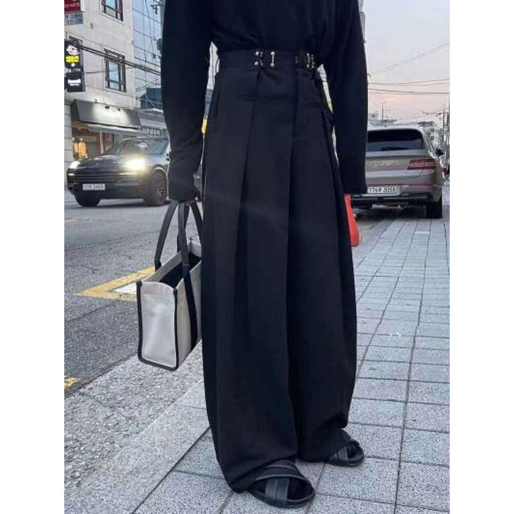 Pants Men Fashion Casual Solid High Street Simple Hip-hop Wide Leg Trousers All-match Korean Style Loose Temperament College New