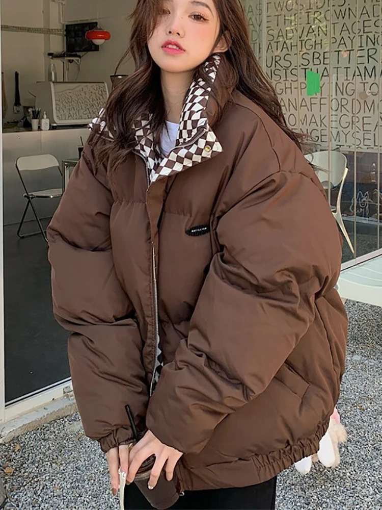 Winter Down Cotton Jacket Women 2023 Zipper Loose Padded Coat Female Solid Thickening Warm Puffer Parkas Jackets Black Khaki 241108