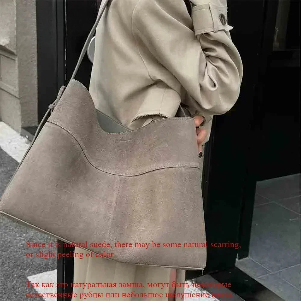 Oversize Women Bag Suede Leather Winter Bags Frosted Cow Skin Handbag And Purses Retro Lady Tote New Genuine Leather BagVoyage