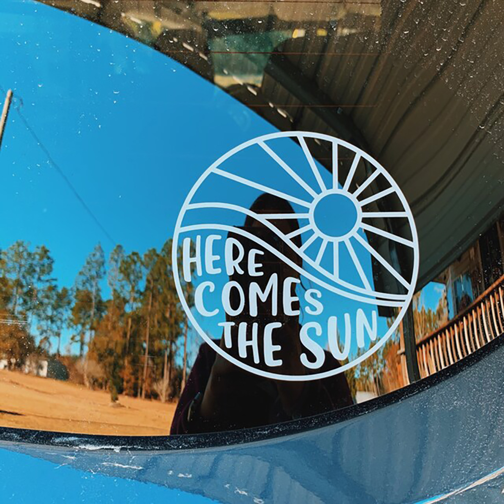 Here Comes The Sun Car Styling Stickers Camper Motohome Decor Vinyl Traval Decals Windows Bumper Decoration