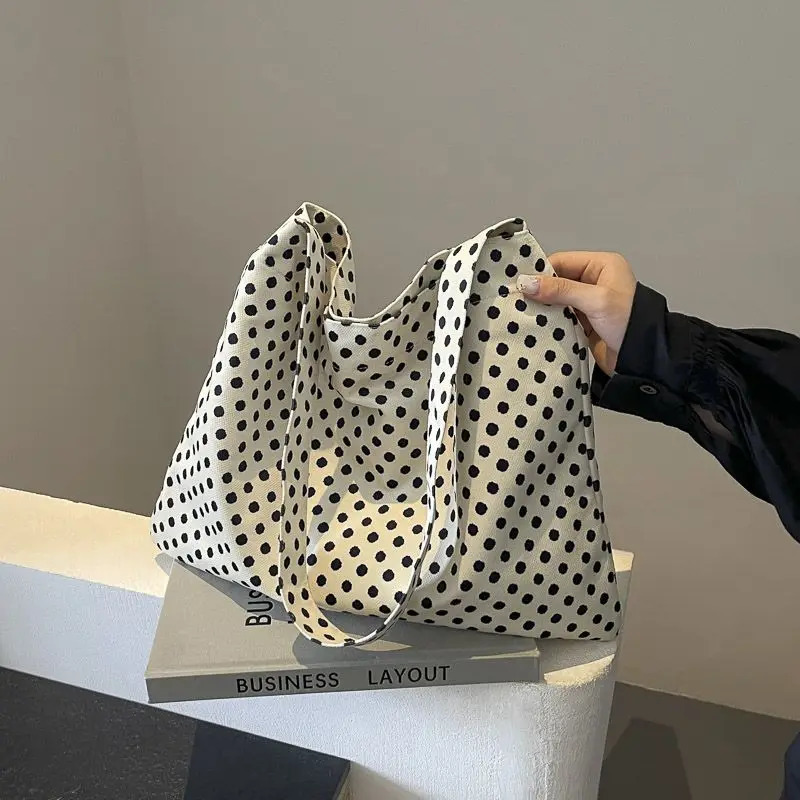 Korean Fashion Dot Canvas Bag Large Capacity Single Shoulder Messenger Bag 241111