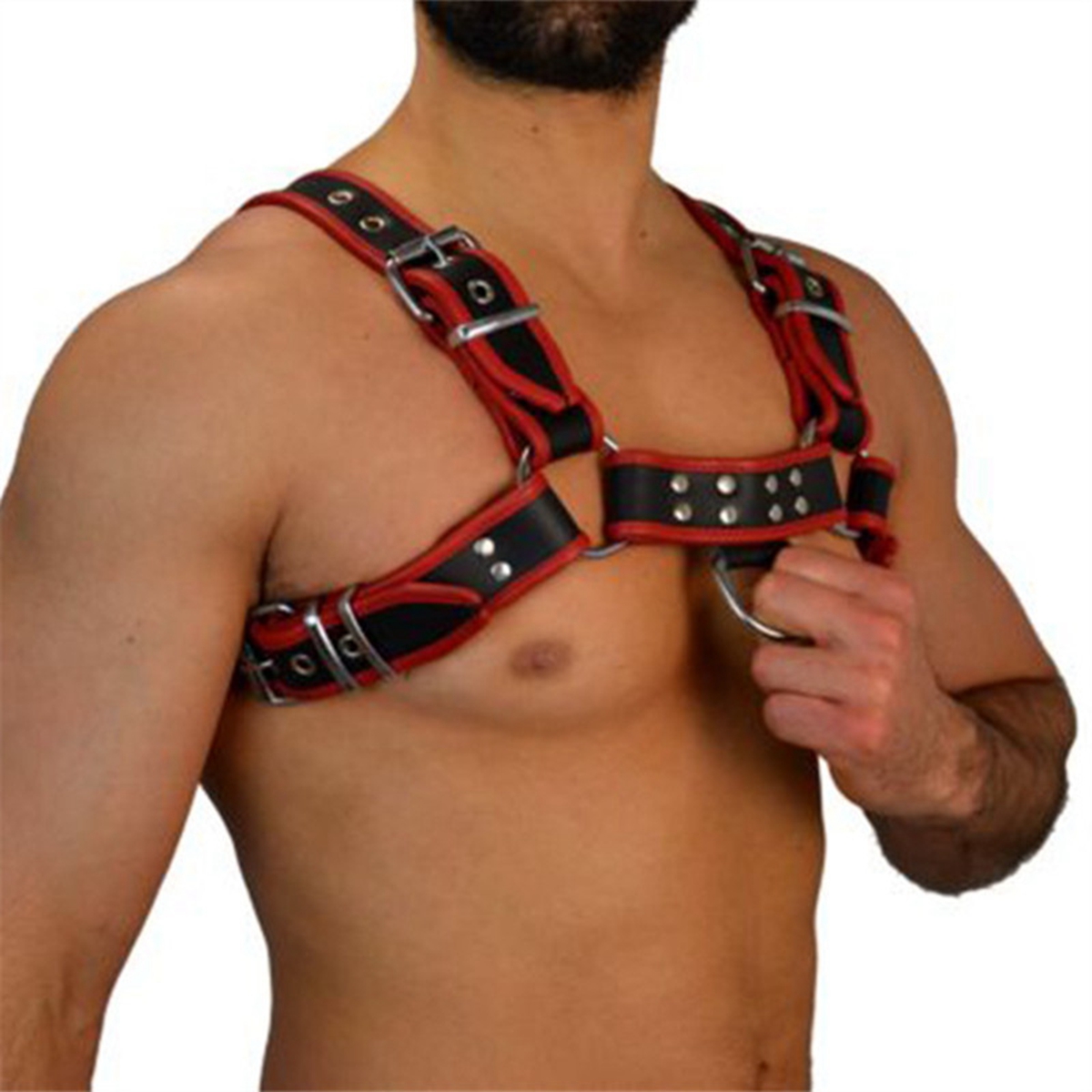Men's Red Punk Erotic PU Leather with Air Holes Double Halter Shoulder Chest Strap Bondage Belt de4fc 5 68e96