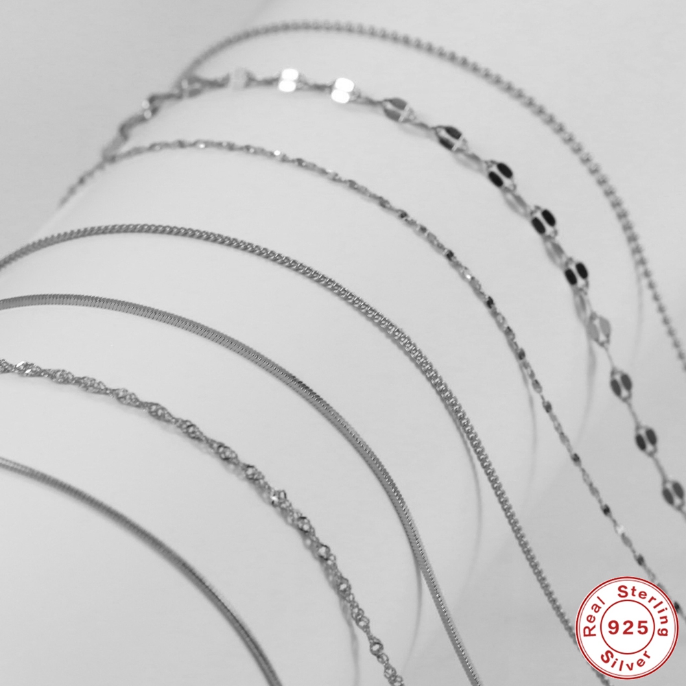 AIDE Sterling Sier 40/45cm 7 Types Chain Pure Necklace Shiny Snake Water Wave Fish Lip Chain For Men Women 18 Gold Necklac 00dbd 5 91912