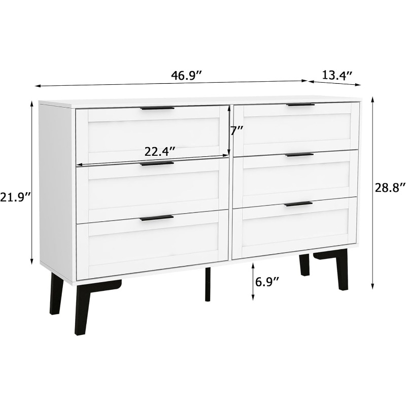 TaoHFE 6 Drawer Dresser for Bedroom Modern White Chest of Drawers for Nursery Wood Dresser for Kids Vanity Desk White Dresser