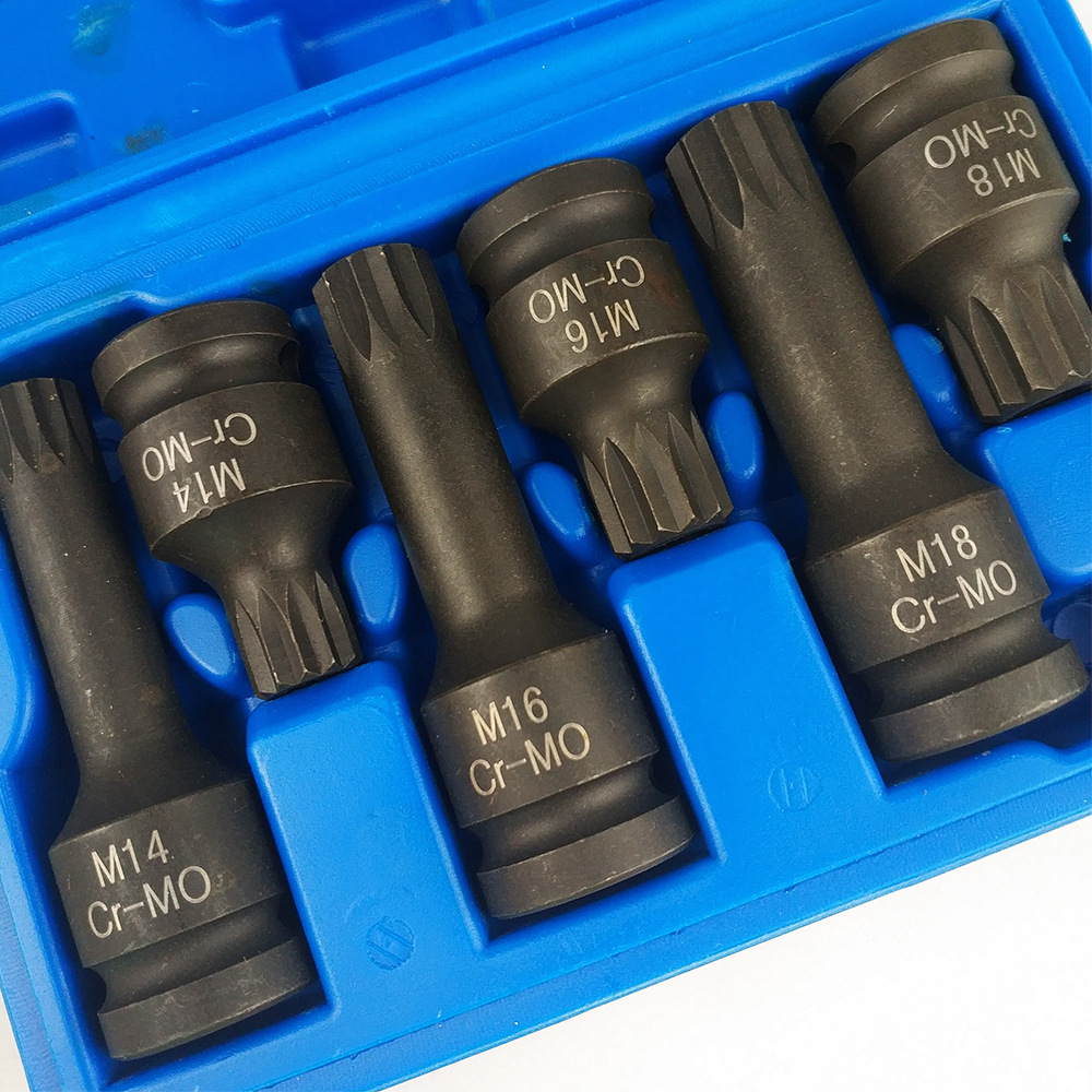 6pcs M14-M18 Socket Wrench 1/2" To Torx 12 Point Impact Socket Bits Set Cr-Mo M Type Adapter For Auto Bicycle Repair Hand Tools e6af0