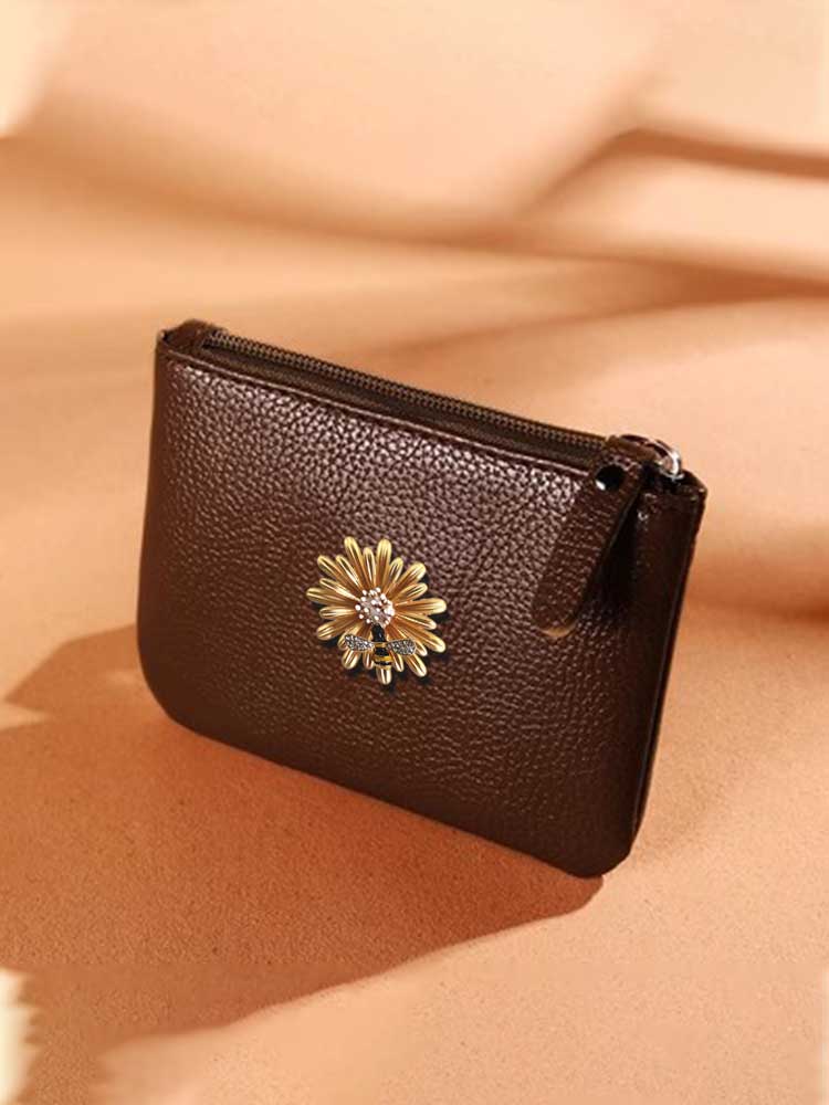Key Wallets PU Leather Female Scratch-Resistant Decor Pearls Crystals Light Gold & White 3d2ba