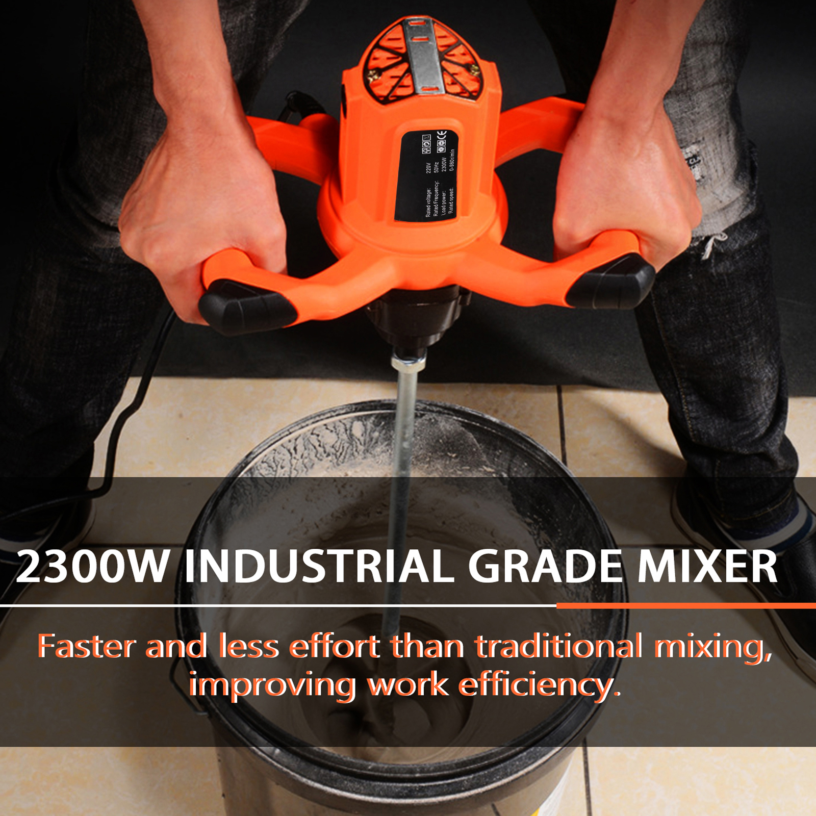2300W Industrial Grade Cement Mixer 6 Speeds Adjustable Paint Plaster Mortar Coating Mixer Putty Powder Handheld Mixing Machine