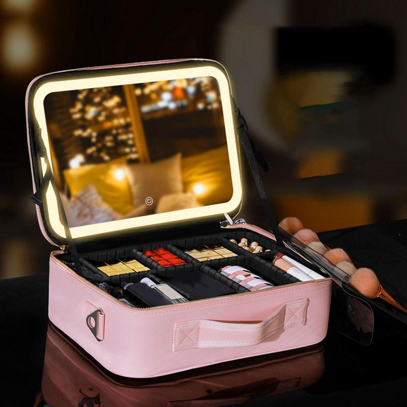 LED Makeup Bag With Mirror Light Large Cosmetic Bag Portable Travel Pink Storage Bag Women Cosmetic Storage Case For Make Up 44e75