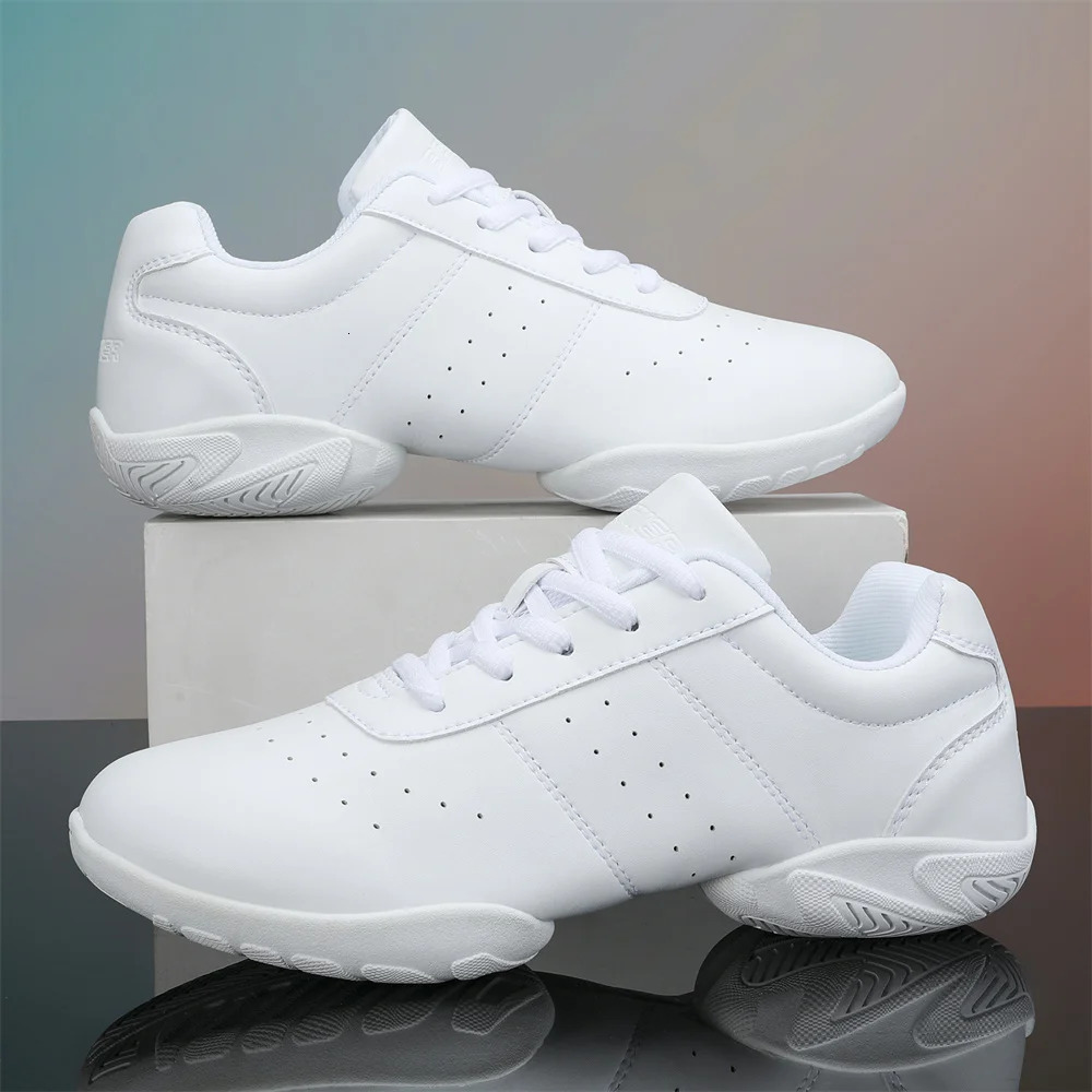 BAXINIER Girls White Dance Shoes Jazz Sneakers Youth Cheerleading Shoes Sports Training Tennis Childrens Athletic Aerobic Shoes 241111