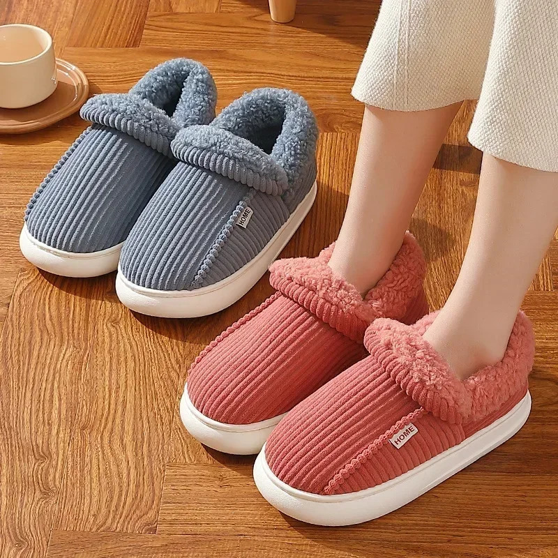 Big Size 48 49 Winter Warm Slippers Comfort Home Plush Shoes Women Men Bedroom Non Slip Slides Couples Indoor Casual Furry Flats 241112