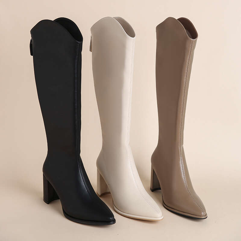 Plus Size 34-43 New Women Zipper Simple Thick Heels Autumn Winter Boots Knee High Botas