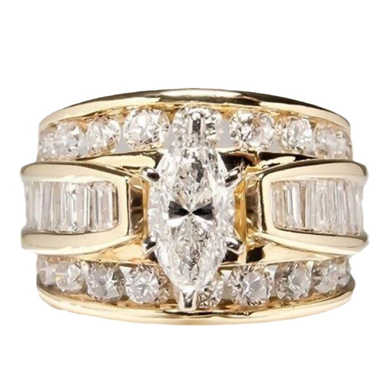 Solitaire Rings Luxury Jewelry 925 Silver&Gold Fill Marquise Cut White Topaz CZ Diamond Party Women Wedding Bridal Ring Birthday Gift