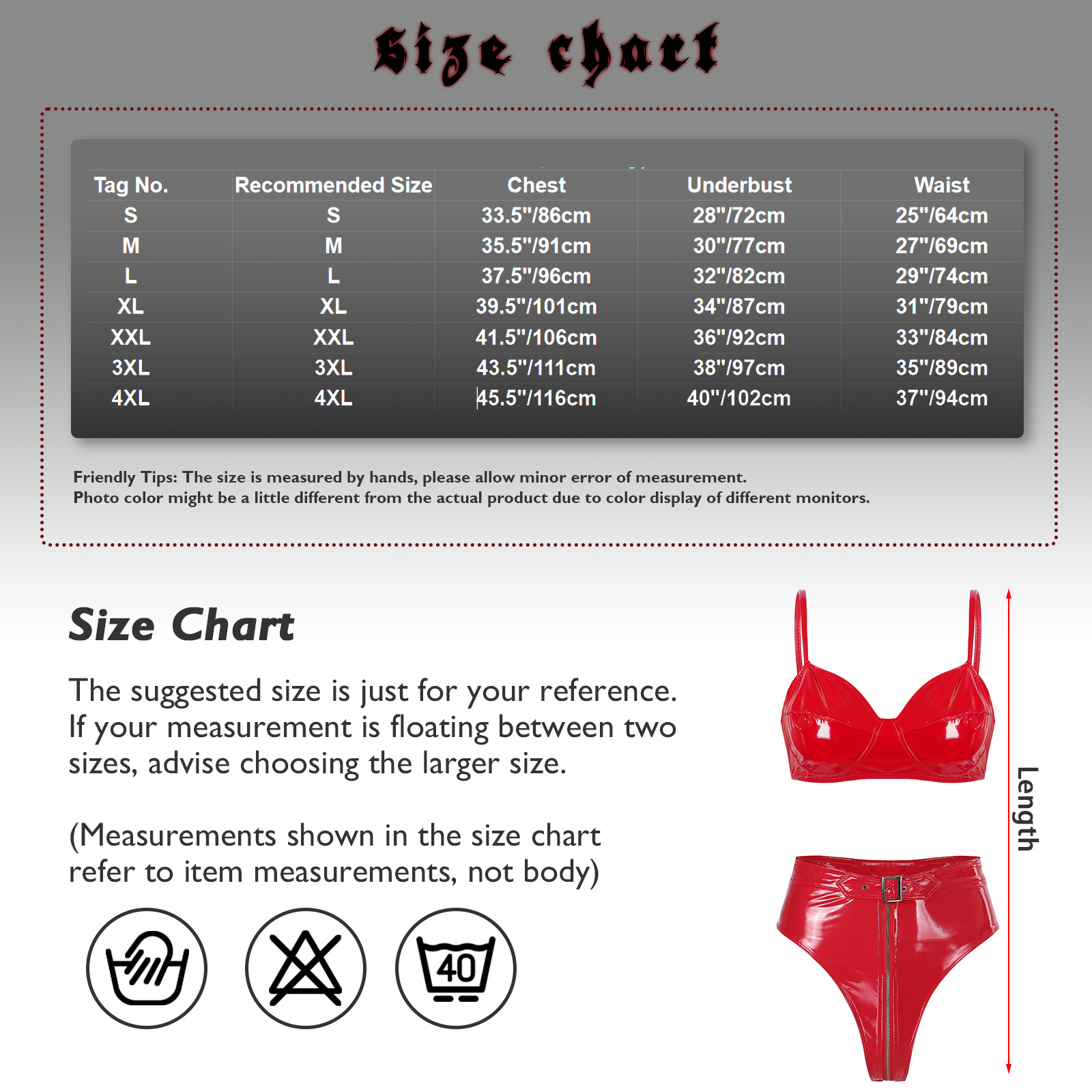 #S-4XL Womens Wet Look Patent Leather Lingerie Set Rave Dance Party Clubwear Latex Bra Top with High Cut Front Zipper Briefs